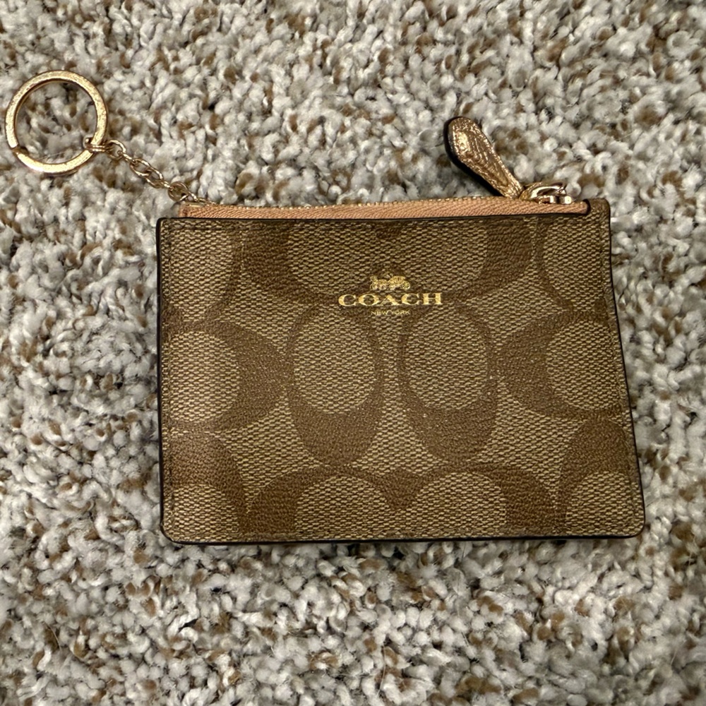 Coach Tan and Gold Monogram Key Pouch